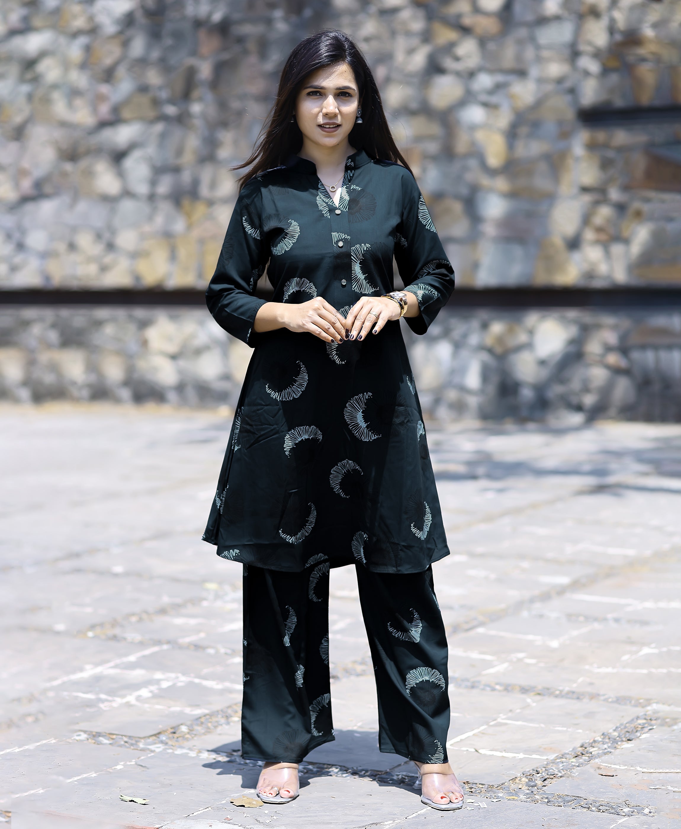 Navy Blue Rayon Viscose 21 KG Floral & Leaf Printed Co-ord Set